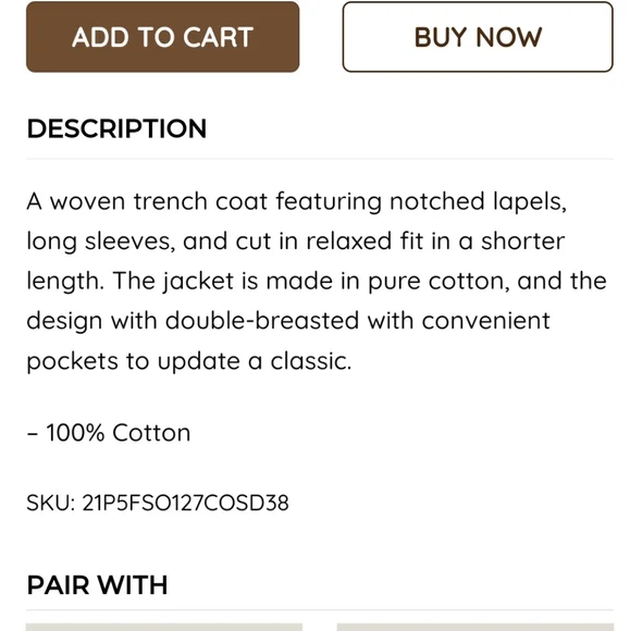 🆕 Gentle Herd Double Breasted Short 100% Cotton Trench Coat in Sand - Picture 8 of 10